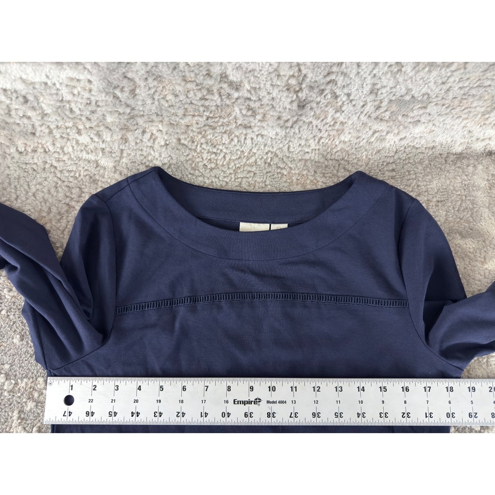 Chico's Size 0 US S Ladder Trim Boat Neck Knit Top Navy Blue 3/4 Sleeve Women - Picture 3 of 7